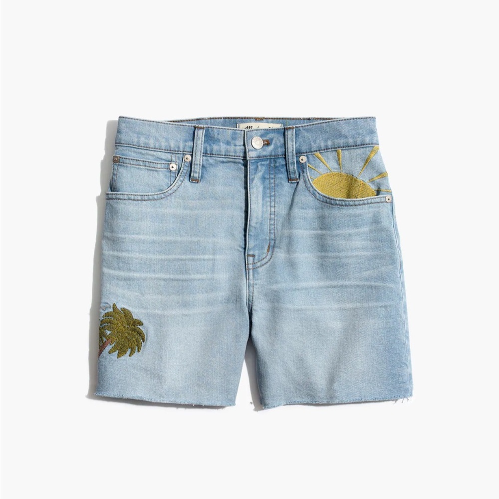 Madewell High-Rise Denim Shorts: Sun & Palm Tree Embroidered Edition (sz 24)